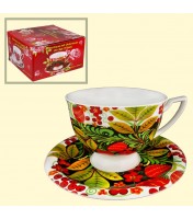 Tasse avec sous tasse "Хохлома" 370ml