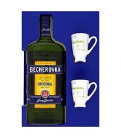 Liqueur Becherovka 0.5L 38% avec 2 verres en porcelaine République Tchèque